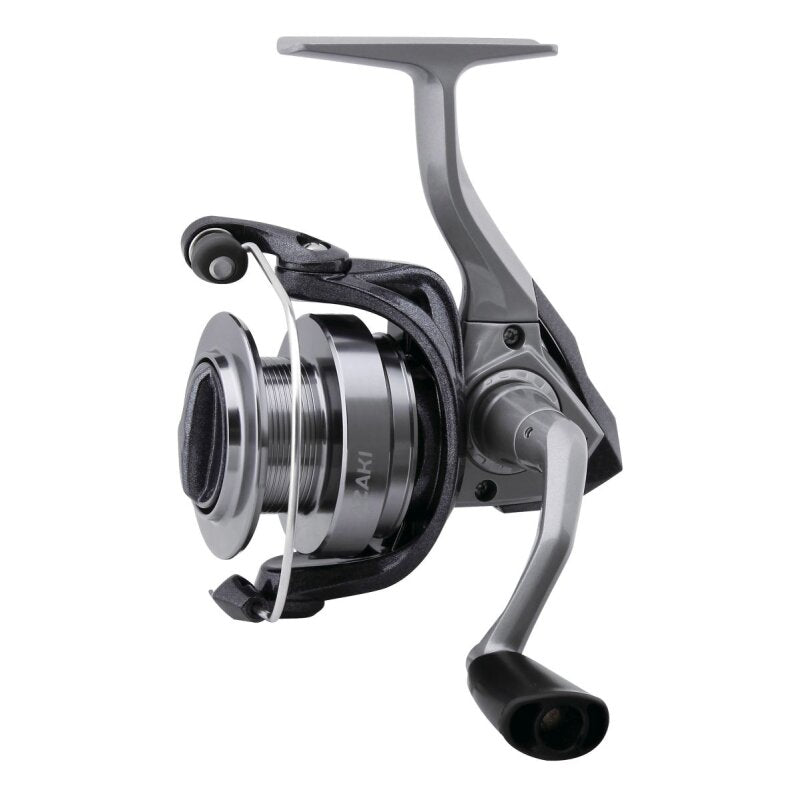 OKUMA Azakai 45 fishing reel with a sleek silver and black design, featuring a durable handle and precision spool for smooth casting.