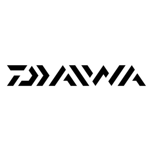 Daiwa logo with bold black geometric lettering and shapes, symbolizing a globally recognized brand specializing in premium fishing gear, including reels, rods, and innovative angling technology