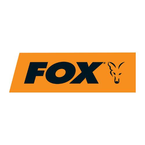 Fox logo featuring bold black text with a stylized fox head icon on an orange background, representing a renowned brand specializing in innovative carp fishing tackle, equipment, and accessories