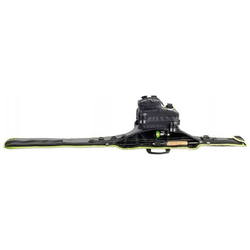 DAIWA Prorex Converter Stalker Ruten- & Hüfttasche 2,7m 145cm in black and green design, featuring compartments for rods and accessories, ideal for fishing enthusiasts.
