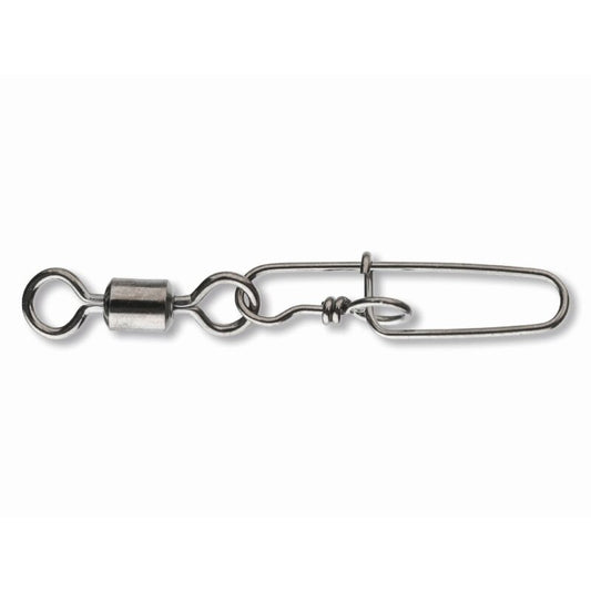 DAIWA Super Safe Lure Swivel Type II Gr.4 10kg 10Stk. featuring a durable metal swivel with secure clip for fishing lures, ideal for terminal tackle setups.